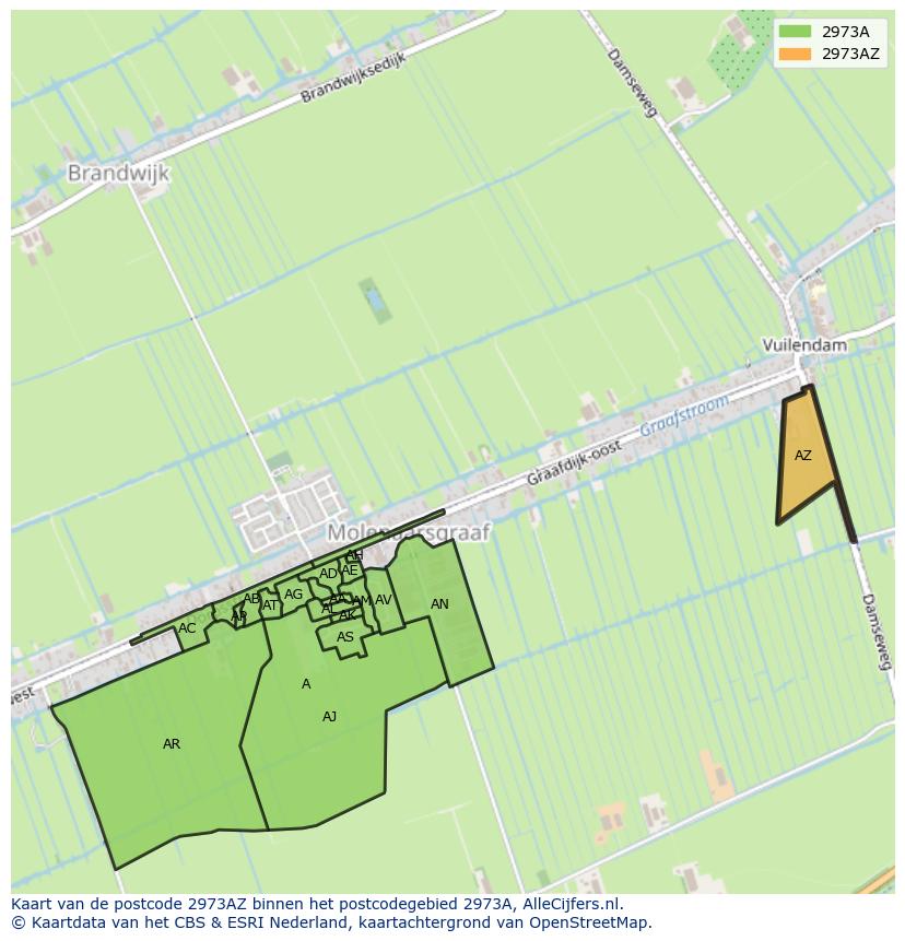 Afbeelding van het postcodegebied 2973 AZ op de kaart.