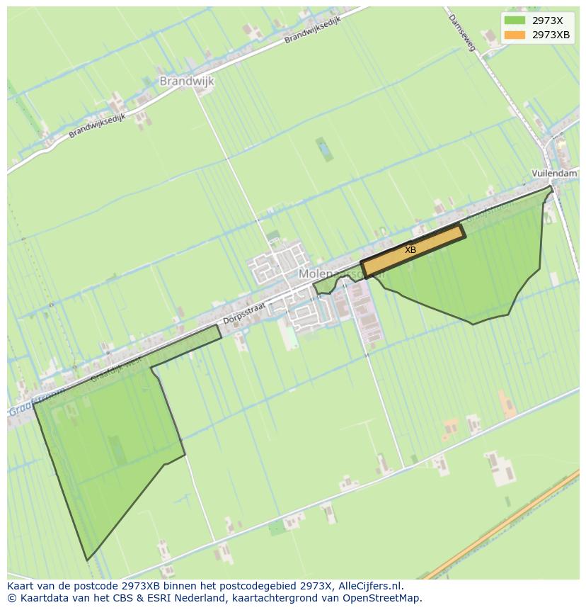 Afbeelding van het postcodegebied 2973 XB op de kaart.