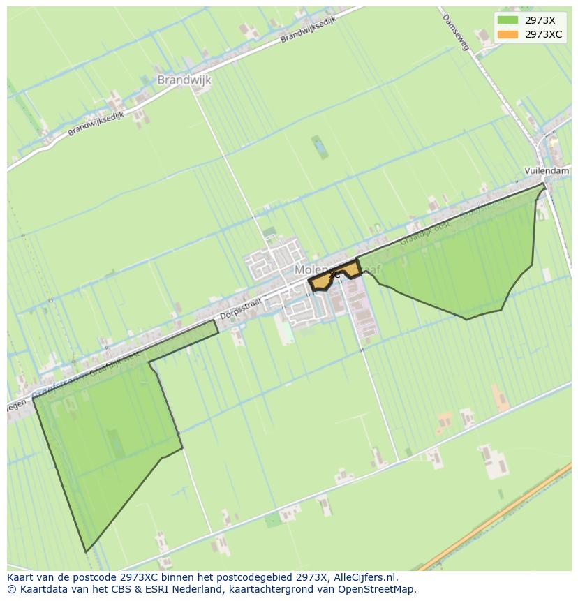Afbeelding van het postcodegebied 2973 XC op de kaart.