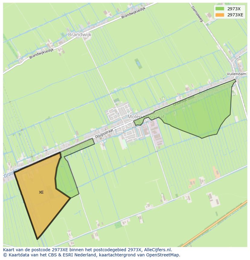 Afbeelding van het postcodegebied 2973 XE op de kaart.