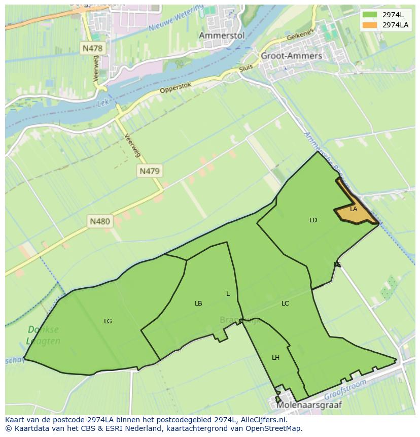 Afbeelding van het postcodegebied 2974 LA op de kaart.