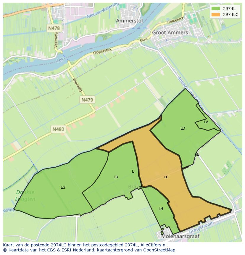 Afbeelding van het postcodegebied 2974 LC op de kaart.
