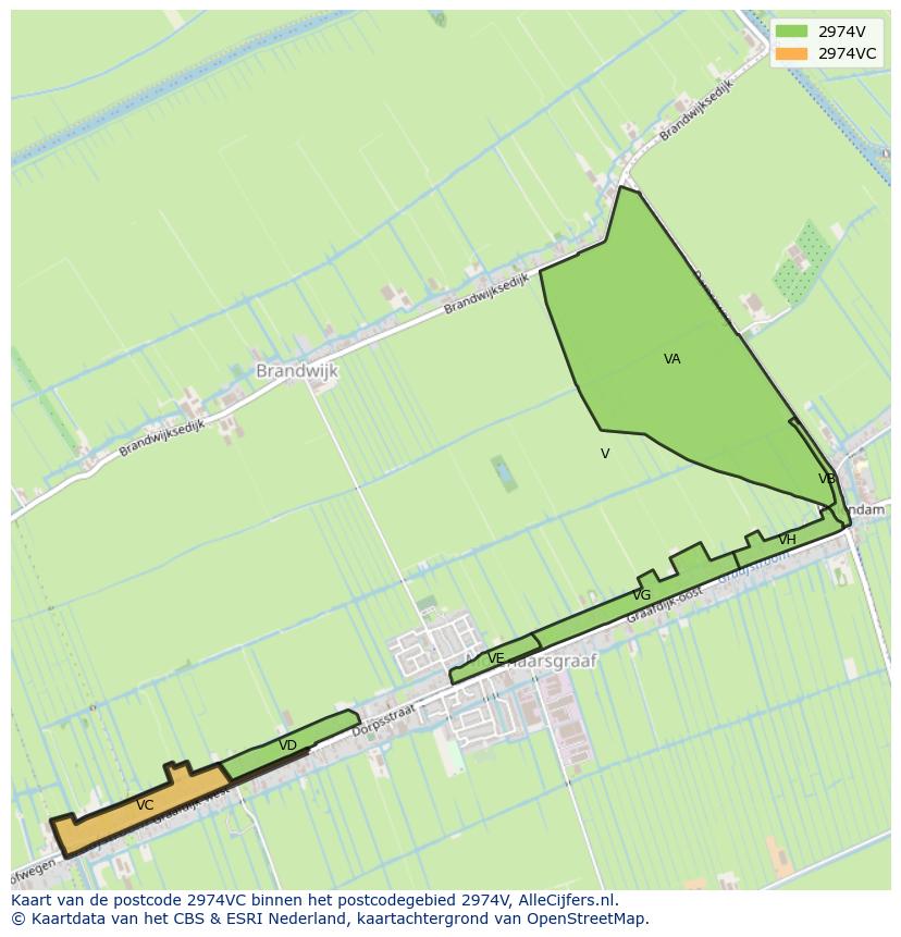 Afbeelding van het postcodegebied 2974 VC op de kaart.