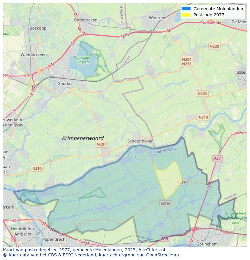 Afbeelding van het postcodegebied 2977 op de kaart.
