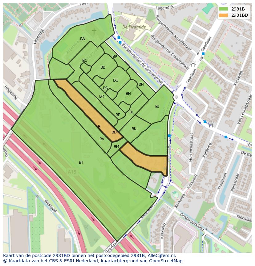 Afbeelding van het postcodegebied 2981 BD op de kaart.
