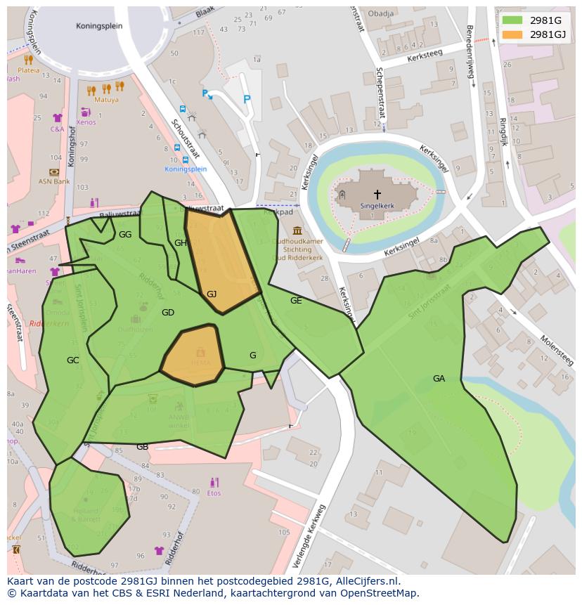 Afbeelding van het postcodegebied 2981 GJ op de kaart.