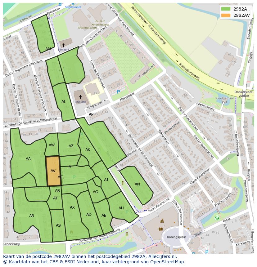 Afbeelding van het postcodegebied 2982 AV op de kaart.