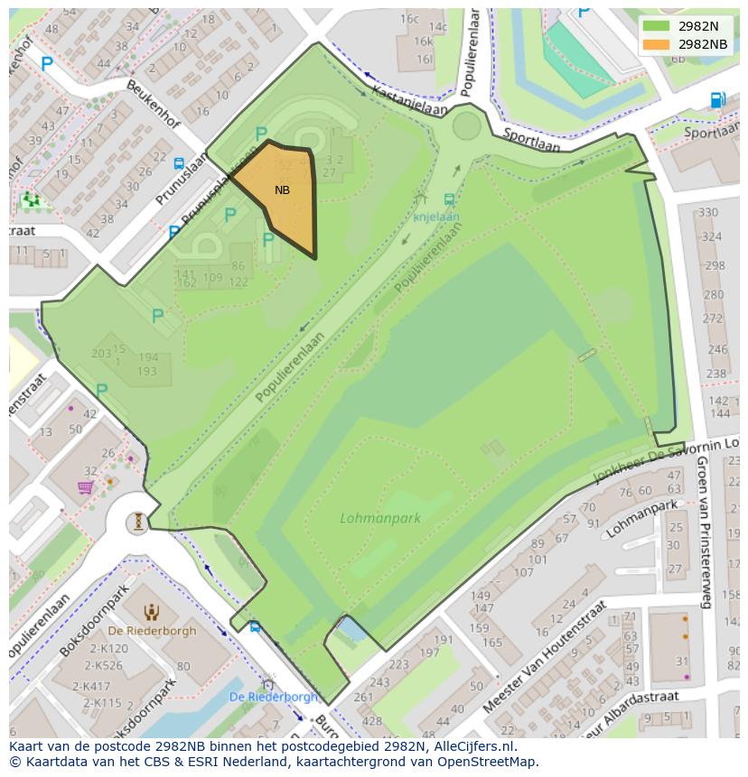 Afbeelding van het postcodegebied 2982 NB op de kaart.