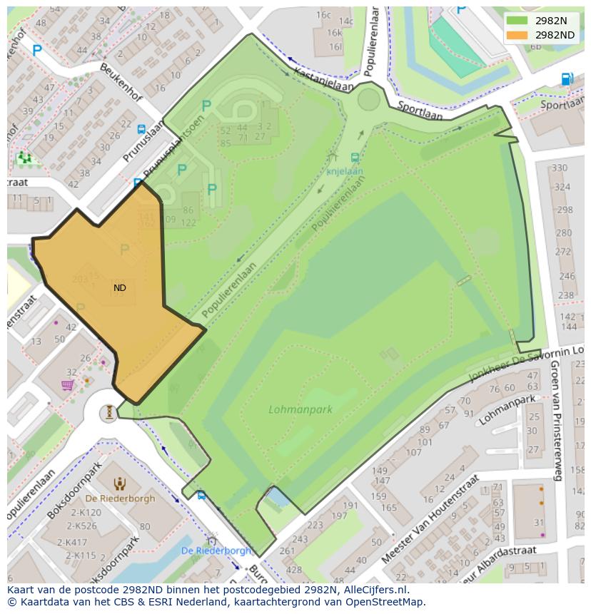 Afbeelding van het postcodegebied 2982 ND op de kaart.