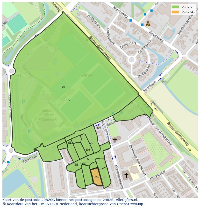 Afbeelding van het postcodegebied 2982 SG op de kaart.