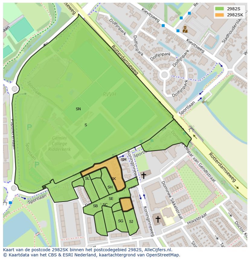 Afbeelding van het postcodegebied 2982 SK op de kaart.