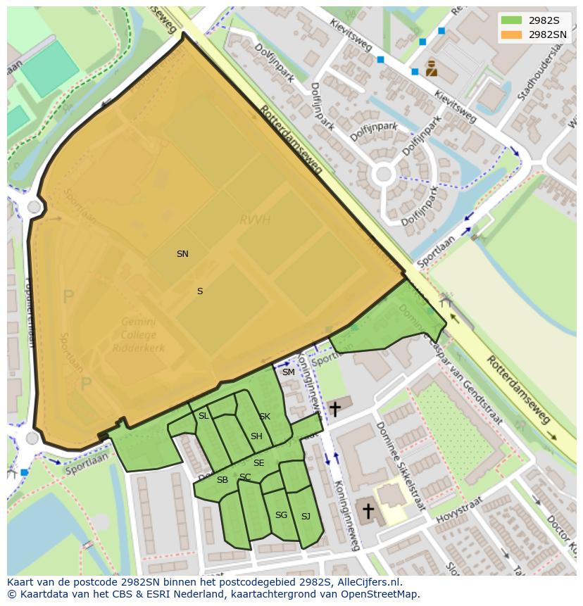 Afbeelding van het postcodegebied 2982 SN op de kaart.
