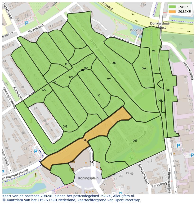Afbeelding van het postcodegebied 2982 XE op de kaart.