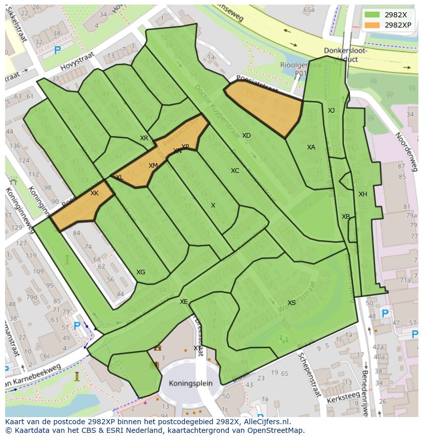 Afbeelding van het postcodegebied 2982 XP op de kaart.