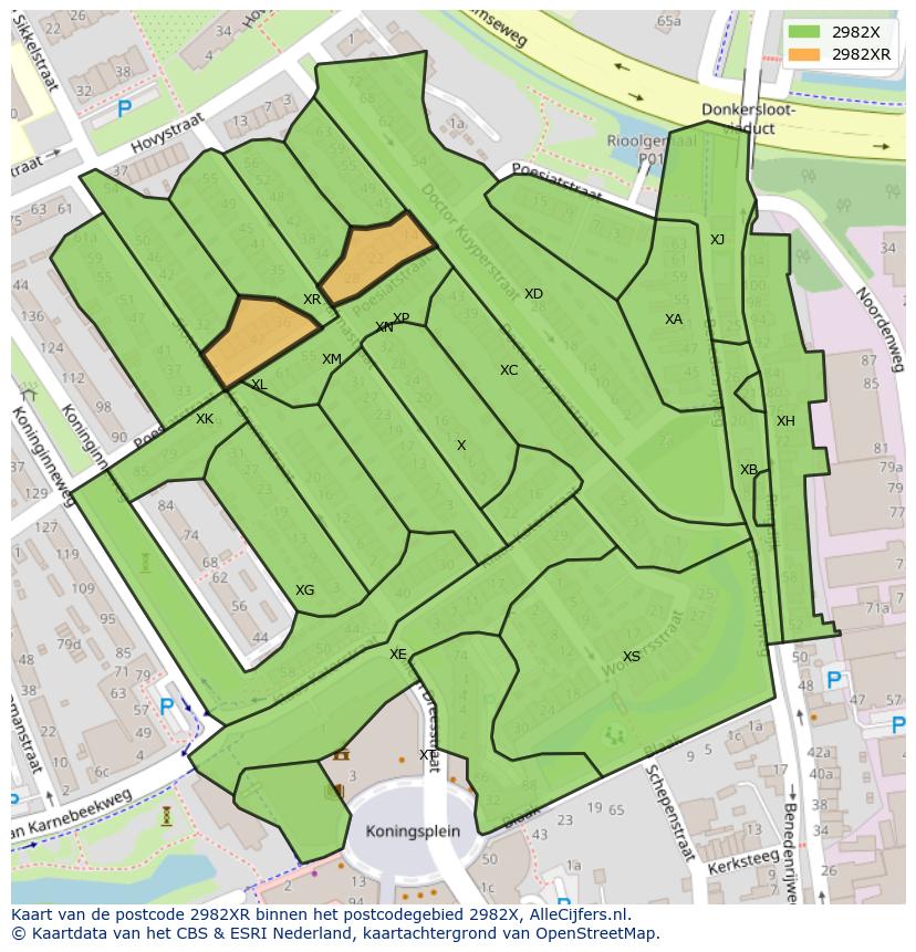 Afbeelding van het postcodegebied 2982 XR op de kaart.
