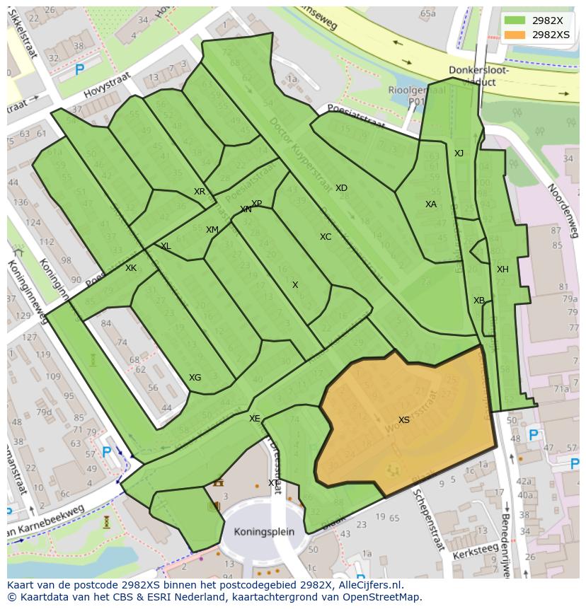 Afbeelding van het postcodegebied 2982 XS op de kaart.
