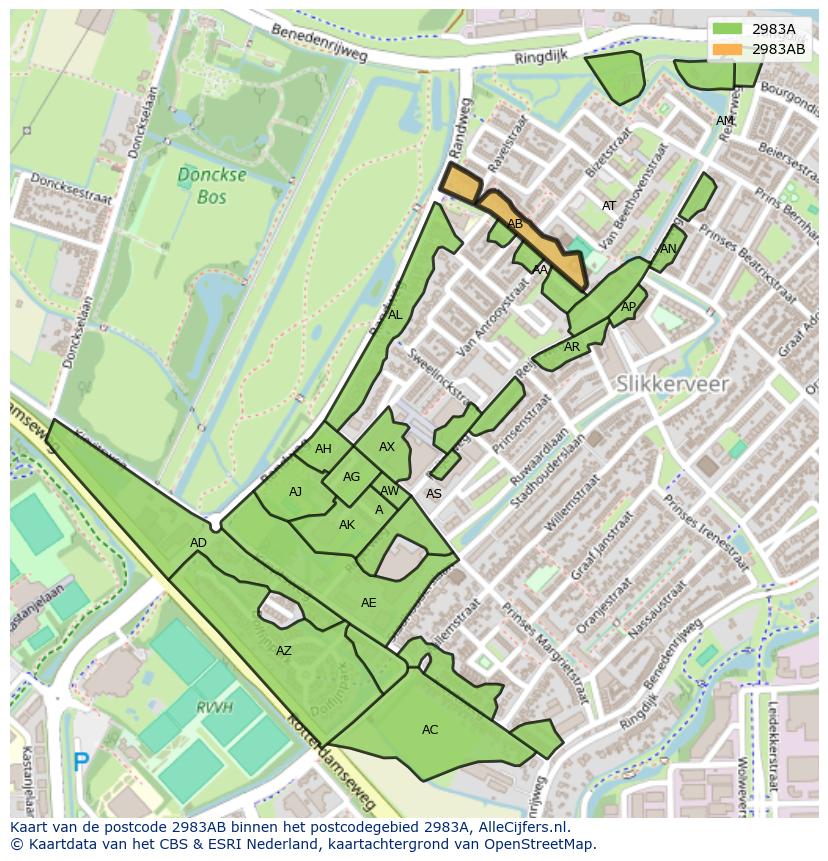 Afbeelding van het postcodegebied 2983 AB op de kaart.