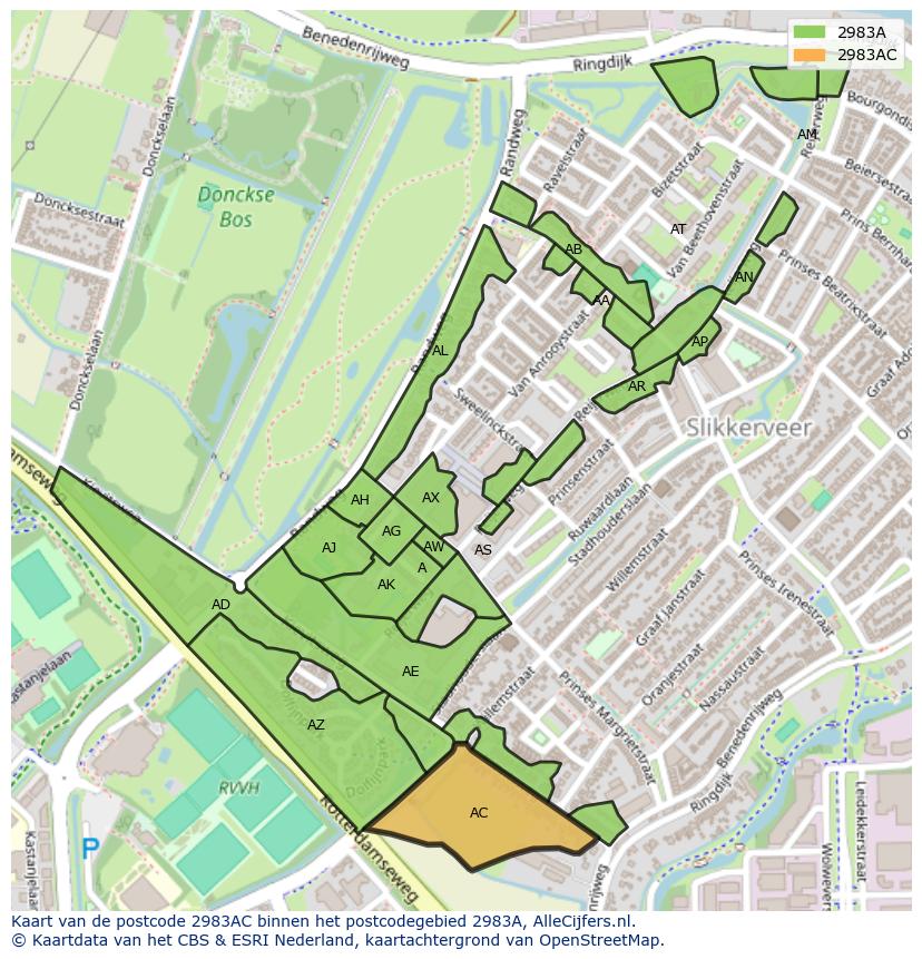 Afbeelding van het postcodegebied 2983 AC op de kaart.