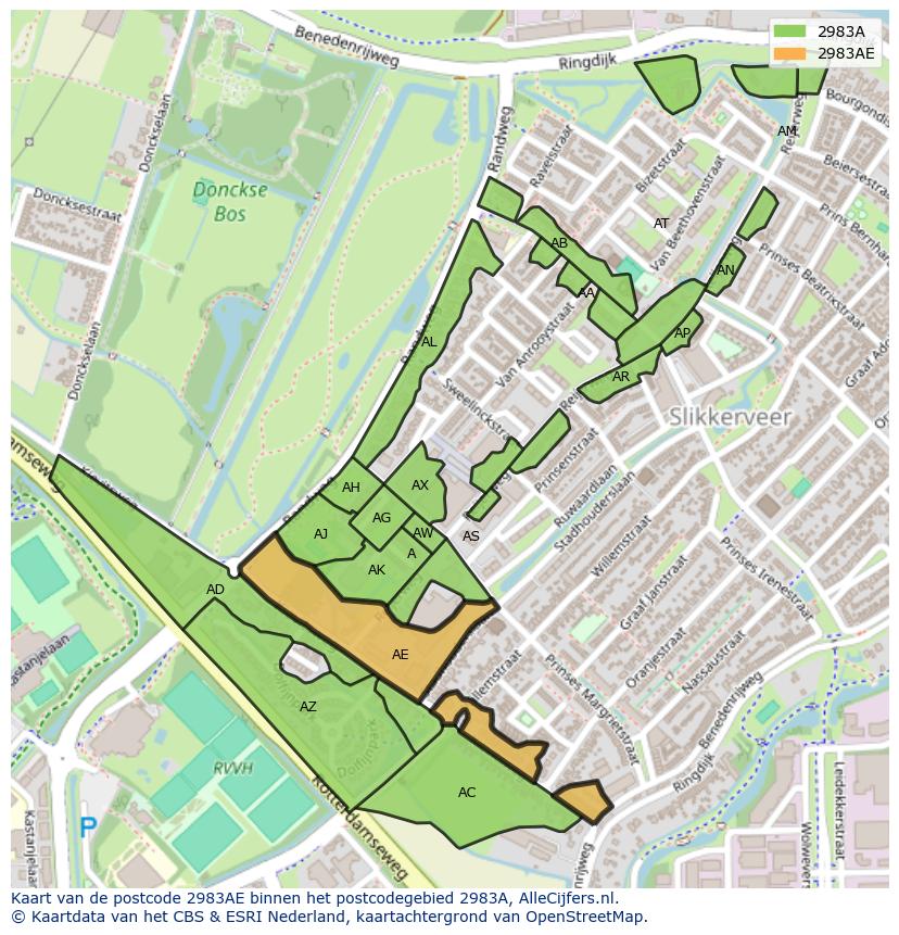 Afbeelding van het postcodegebied 2983 AE op de kaart.