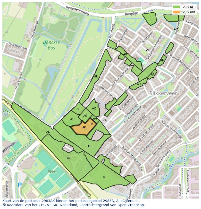 Afbeelding van het postcodegebied 2983 AK op de kaart.