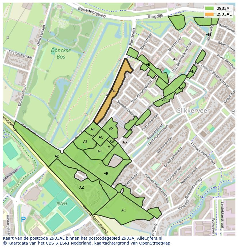 Afbeelding van het postcodegebied 2983 AL op de kaart.