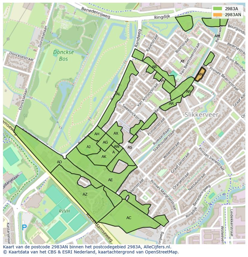 Afbeelding van het postcodegebied 2983 AN op de kaart.