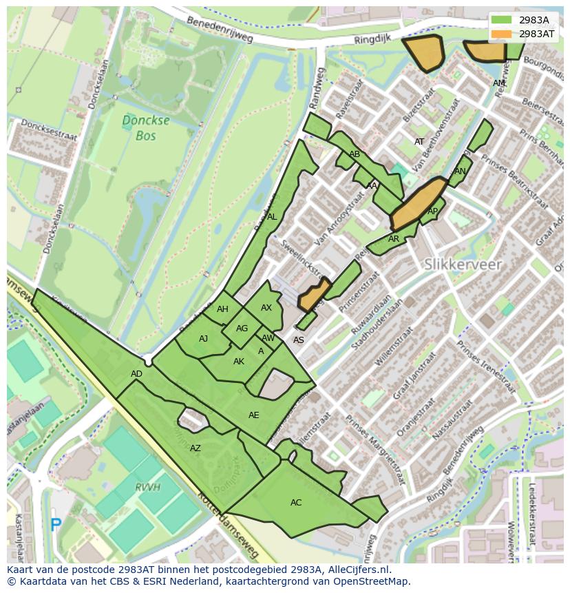 Afbeelding van het postcodegebied 2983 AT op de kaart.