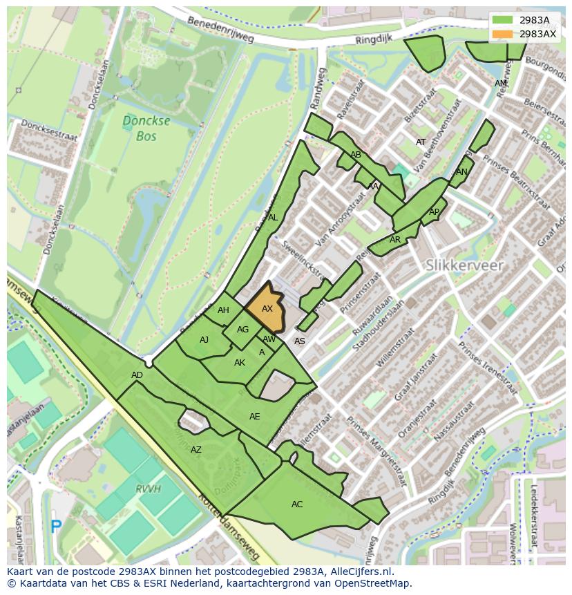 Afbeelding van het postcodegebied 2983 AX op de kaart.