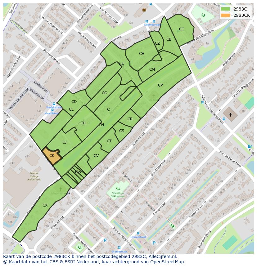 Afbeelding van het postcodegebied 2983 CK op de kaart.