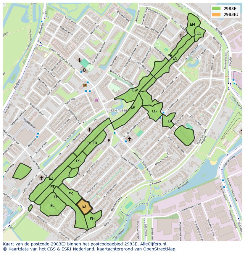 Afbeelding van het postcodegebied 2983 EJ op de kaart.