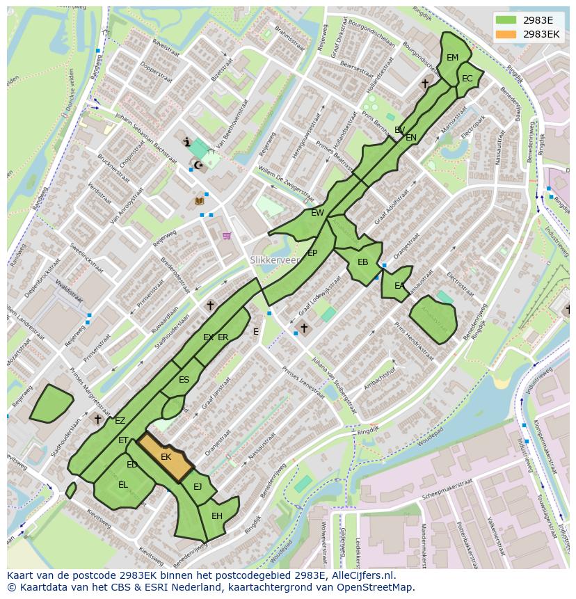 Afbeelding van het postcodegebied 2983 EK op de kaart.