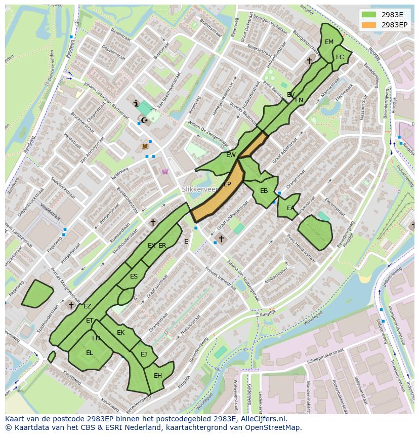 Afbeelding van het postcodegebied 2983 EP op de kaart.
