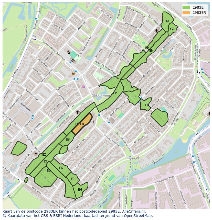 Afbeelding van het postcodegebied 2983 ER op de kaart.