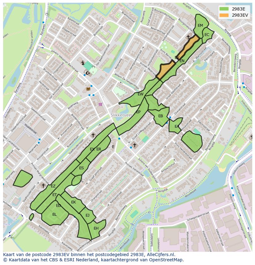 Afbeelding van het postcodegebied 2983 EV op de kaart.