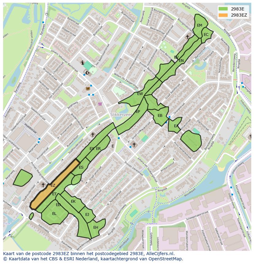 Afbeelding van het postcodegebied 2983 EZ op de kaart.