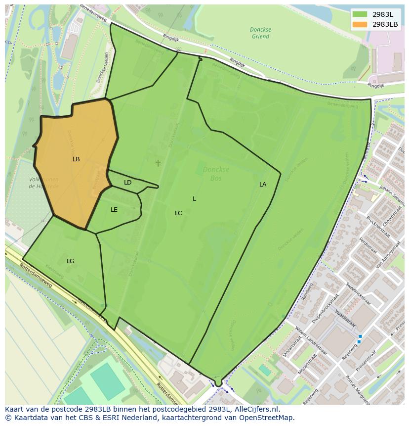 Afbeelding van het postcodegebied 2983 LB op de kaart.