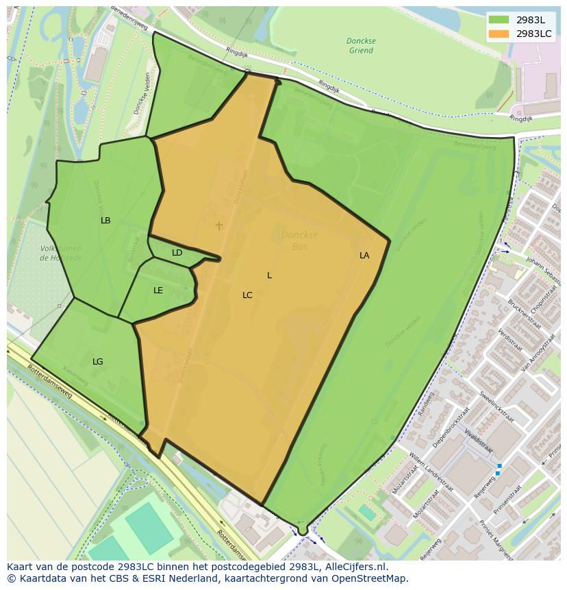 Afbeelding van het postcodegebied 2983 LC op de kaart.