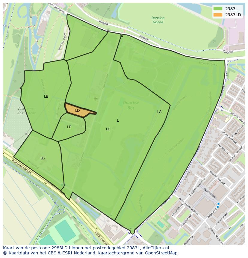 Afbeelding van het postcodegebied 2983 LD op de kaart.
