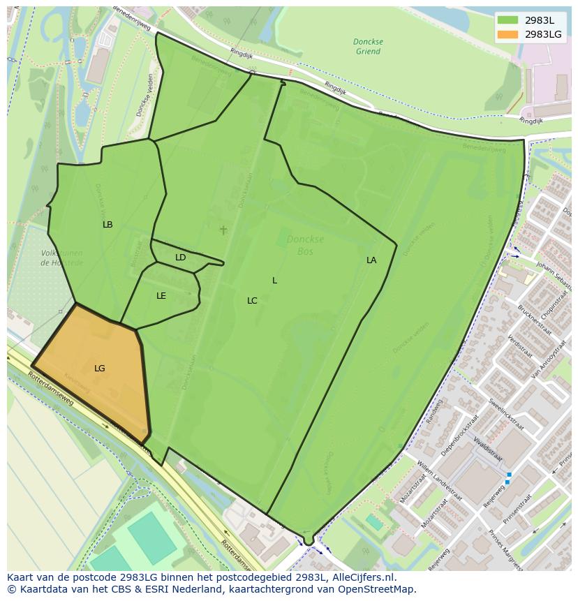 Afbeelding van het postcodegebied 2983 LG op de kaart.