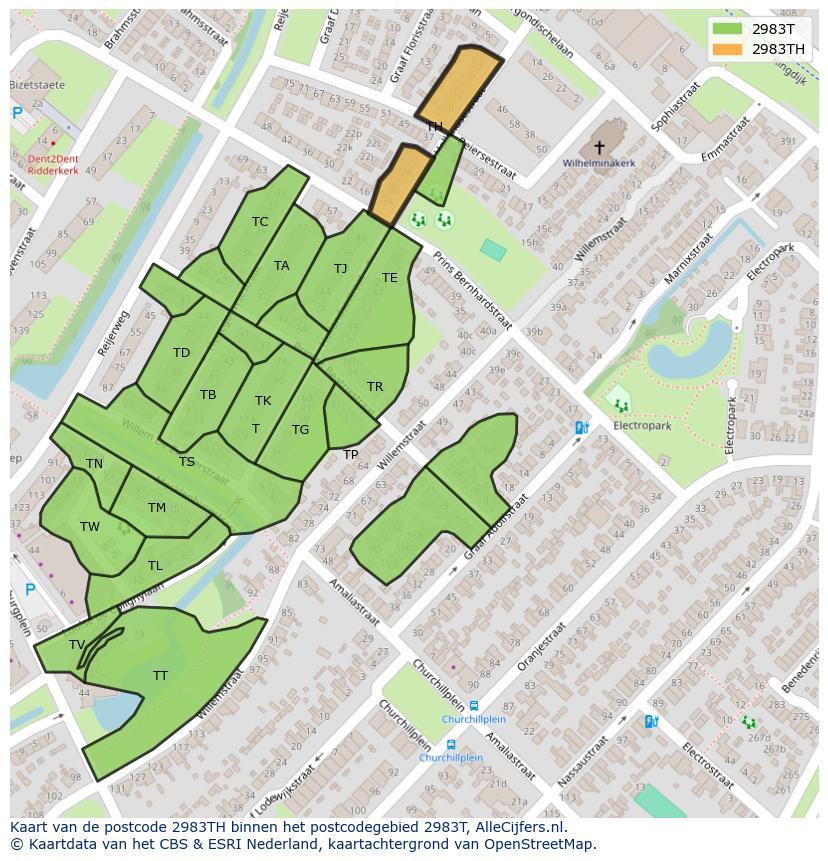 Afbeelding van het postcodegebied 2983 TH op de kaart.