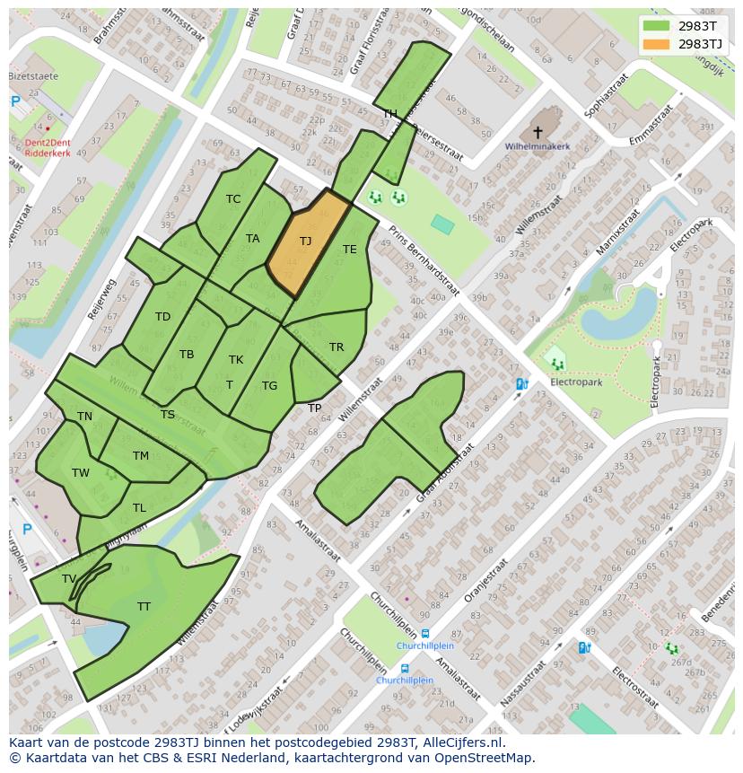 Afbeelding van het postcodegebied 2983 TJ op de kaart.