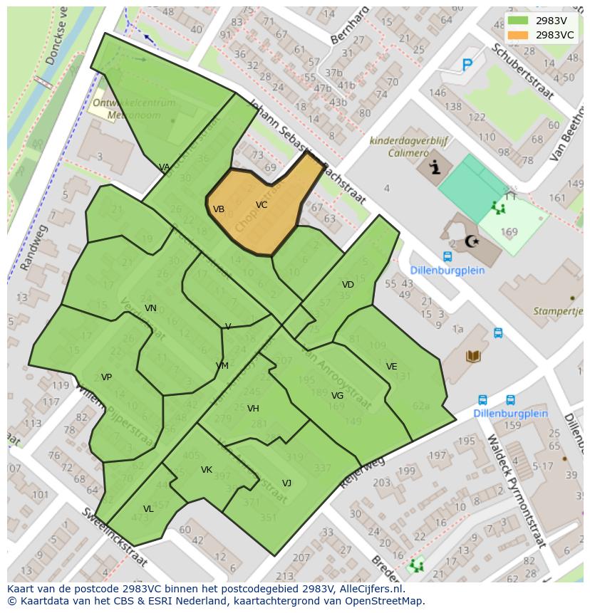 Afbeelding van het postcodegebied 2983 VC op de kaart.