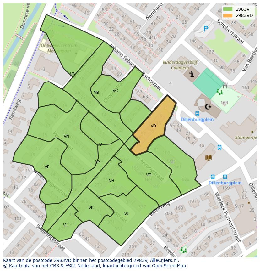 Afbeelding van het postcodegebied 2983 VD op de kaart.