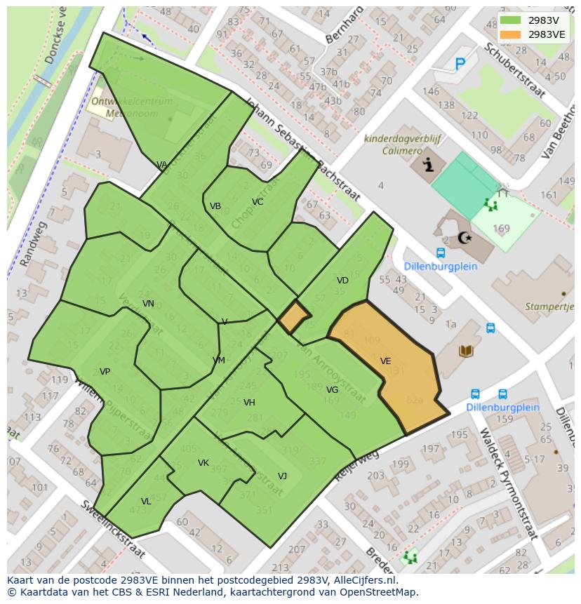 Afbeelding van het postcodegebied 2983 VE op de kaart.