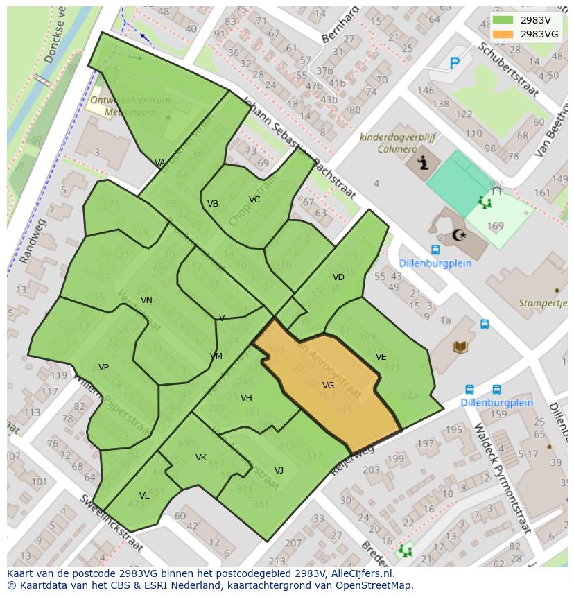 Afbeelding van het postcodegebied 2983 VG op de kaart.
