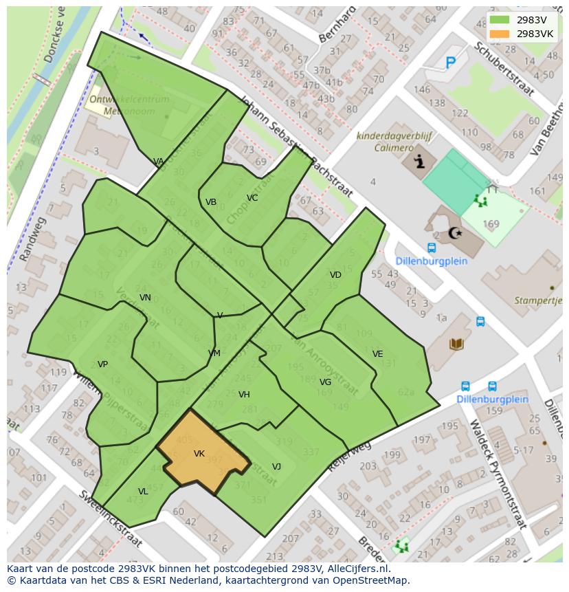 Afbeelding van het postcodegebied 2983 VK op de kaart.