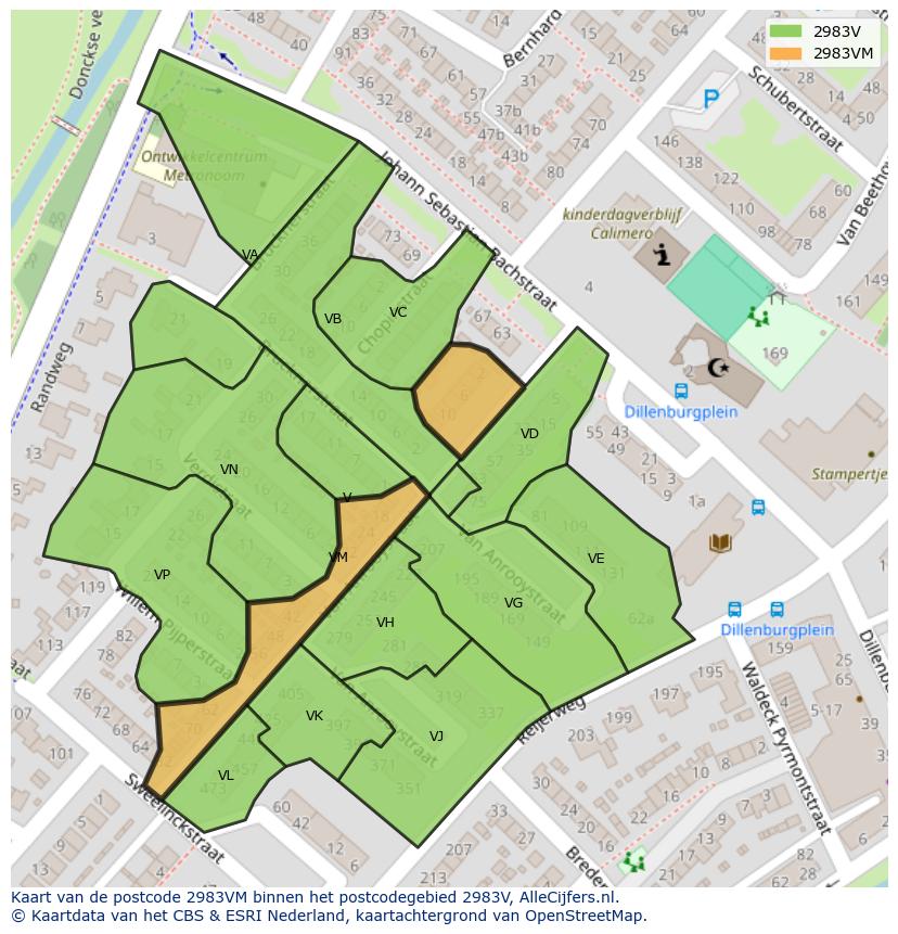 Afbeelding van het postcodegebied 2983 VM op de kaart.