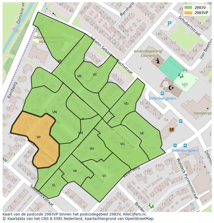 Afbeelding van het postcodegebied 2983 VP op de kaart.