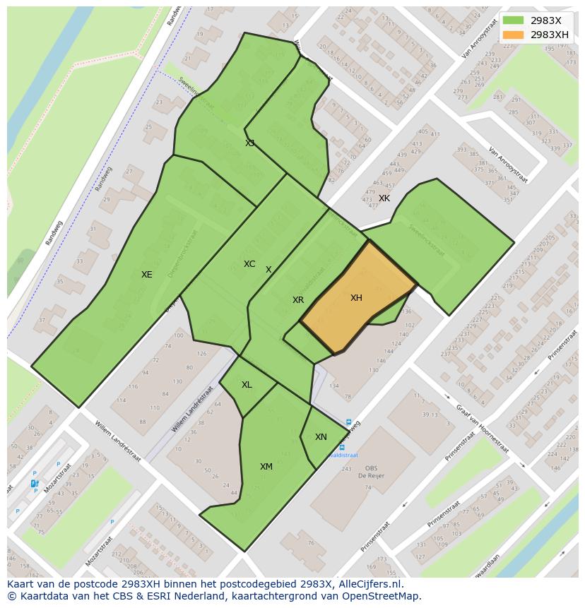 Afbeelding van het postcodegebied 2983 XH op de kaart.
