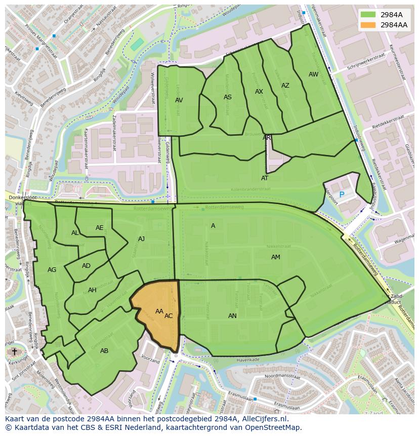 Afbeelding van het postcodegebied 2984 AA op de kaart.